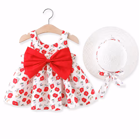 Vestido rojo con moño grande + Sombrero