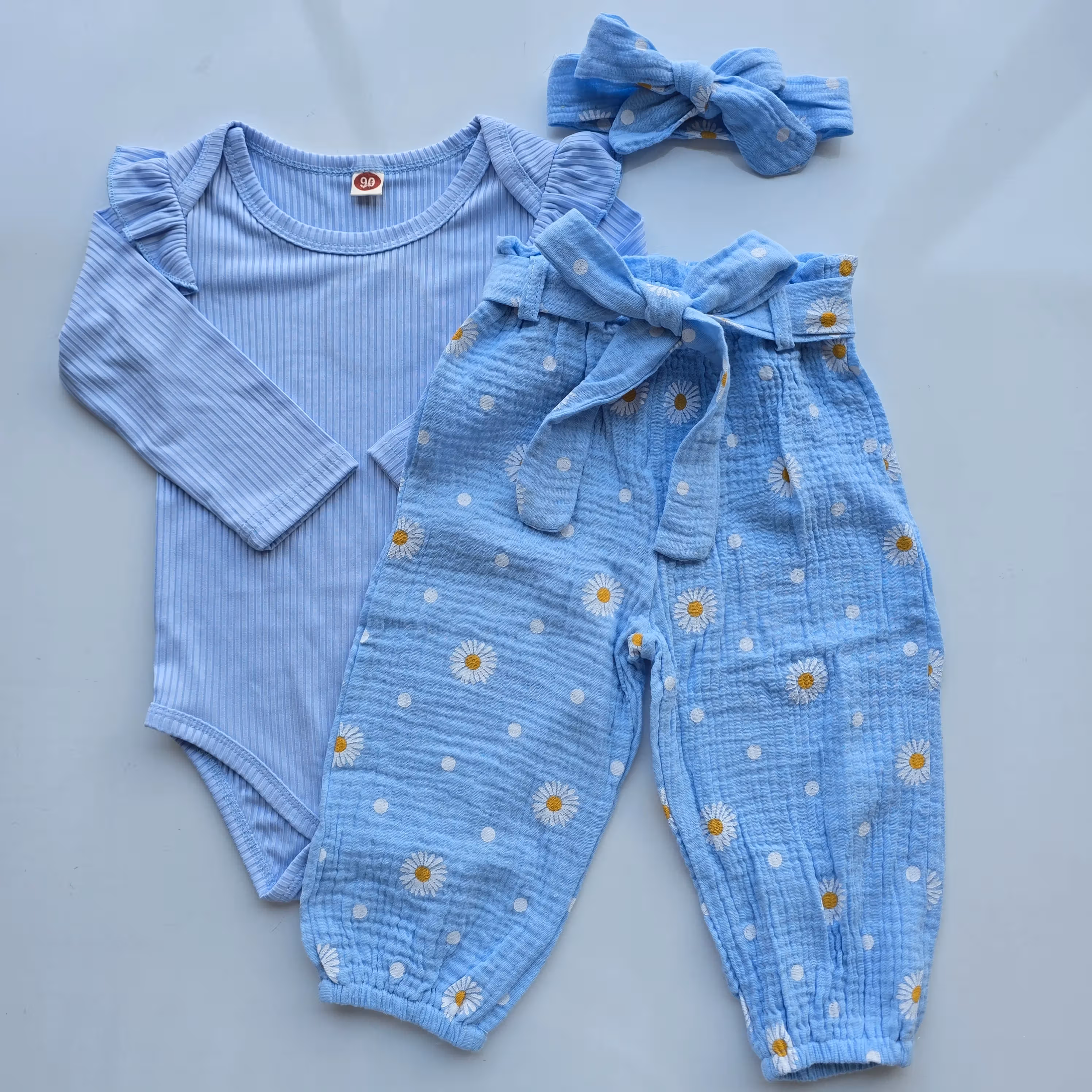 Set X3 Body+Pantalón+Vincha Celeste - 1