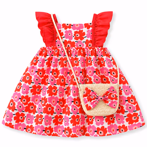 Vestido con estampas de flores + cartera