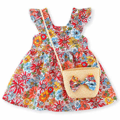 Vestido con estampas de flores + cartera